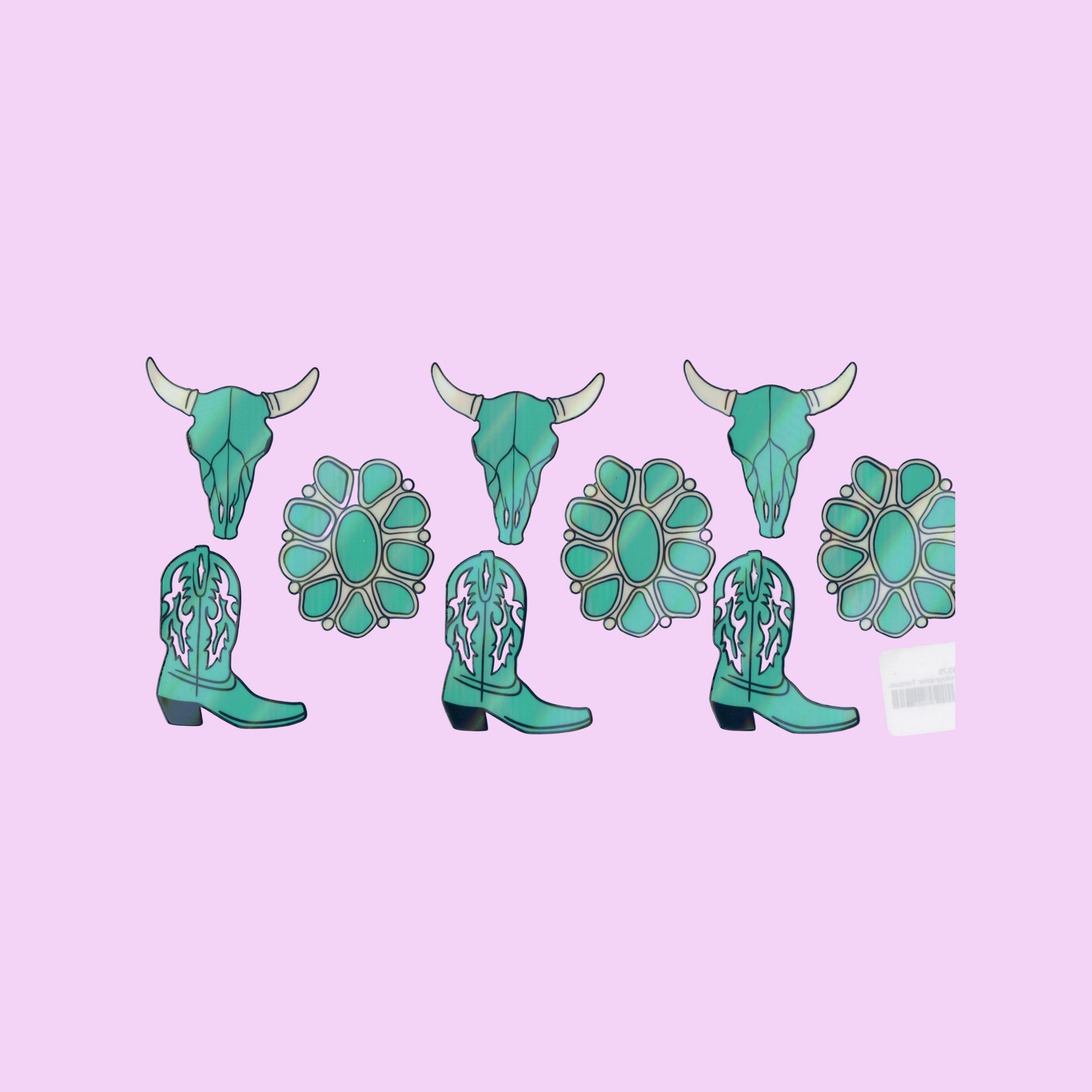Holographic Turquoise Boots & Skulls